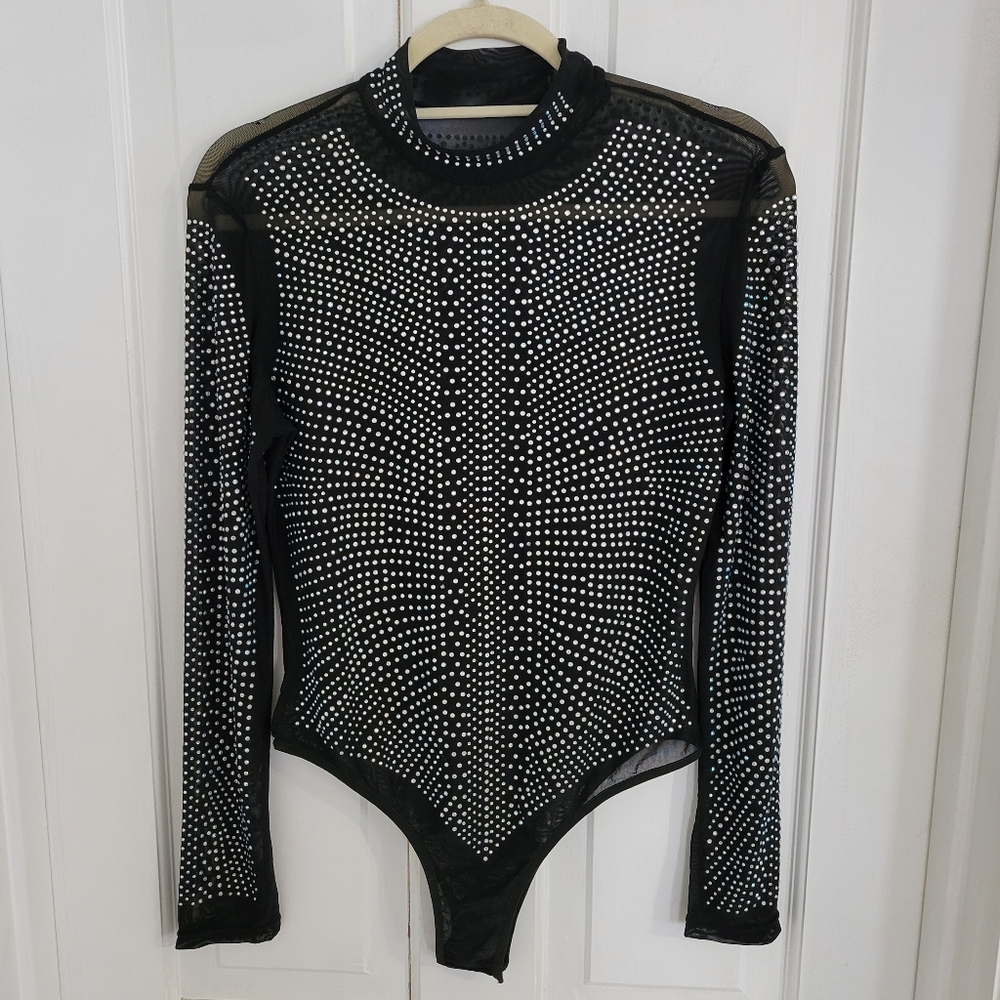 Mesh Bodysuit‎ Whimsigoth Sheer Festival Goth Event Rave Bling Embellished SM?